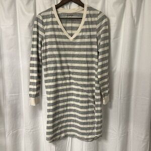 Y2K Lauren Ralph Lauren Cotton Nightgown Large Striped Sleep Shirt Cozy Preppy